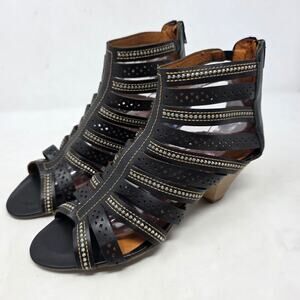 Pikolinos Black Leather Strappy Sandals Zip Block Heel Womens 10